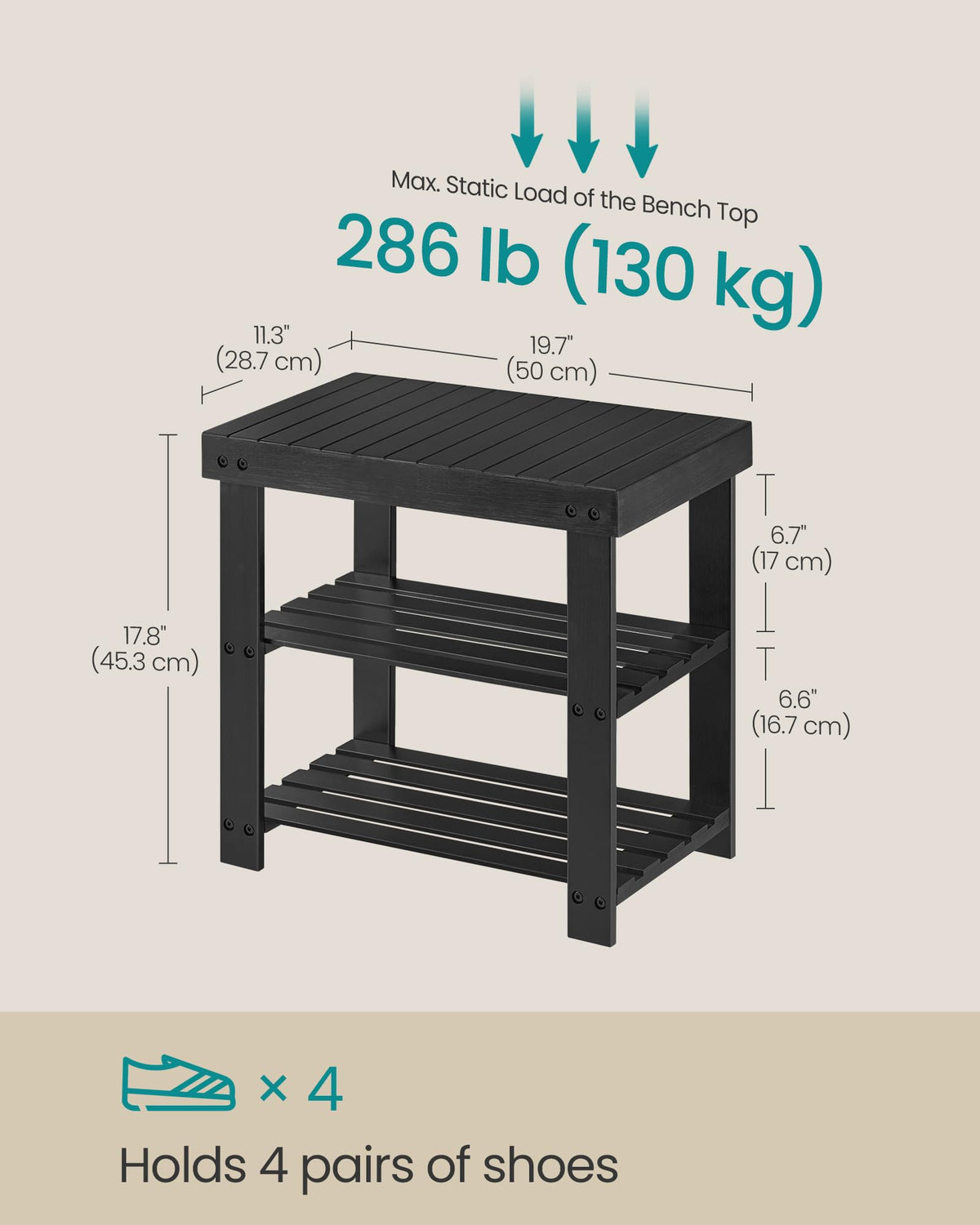 SONGMICS Shoe Rack Bench, 3-Tier Bamboo Shoe Storage Organizer