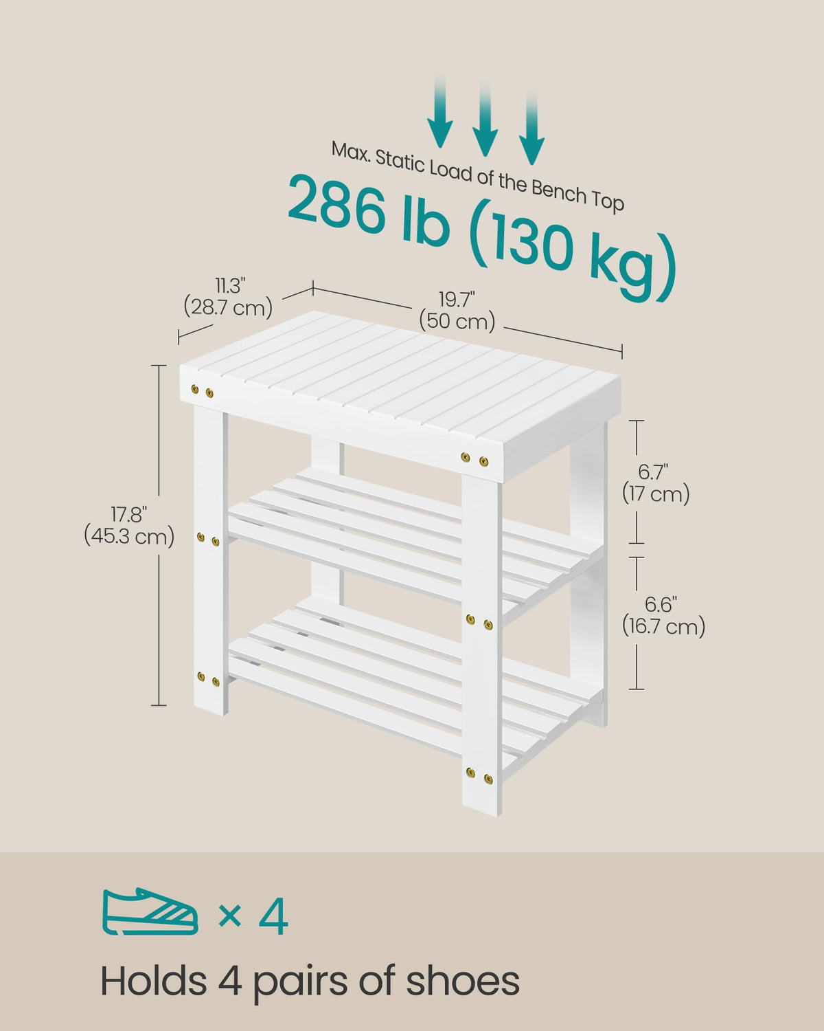 SONGMICS Shoe Rack Bench, 3-Tier Bamboo Shoe Storage Organizer