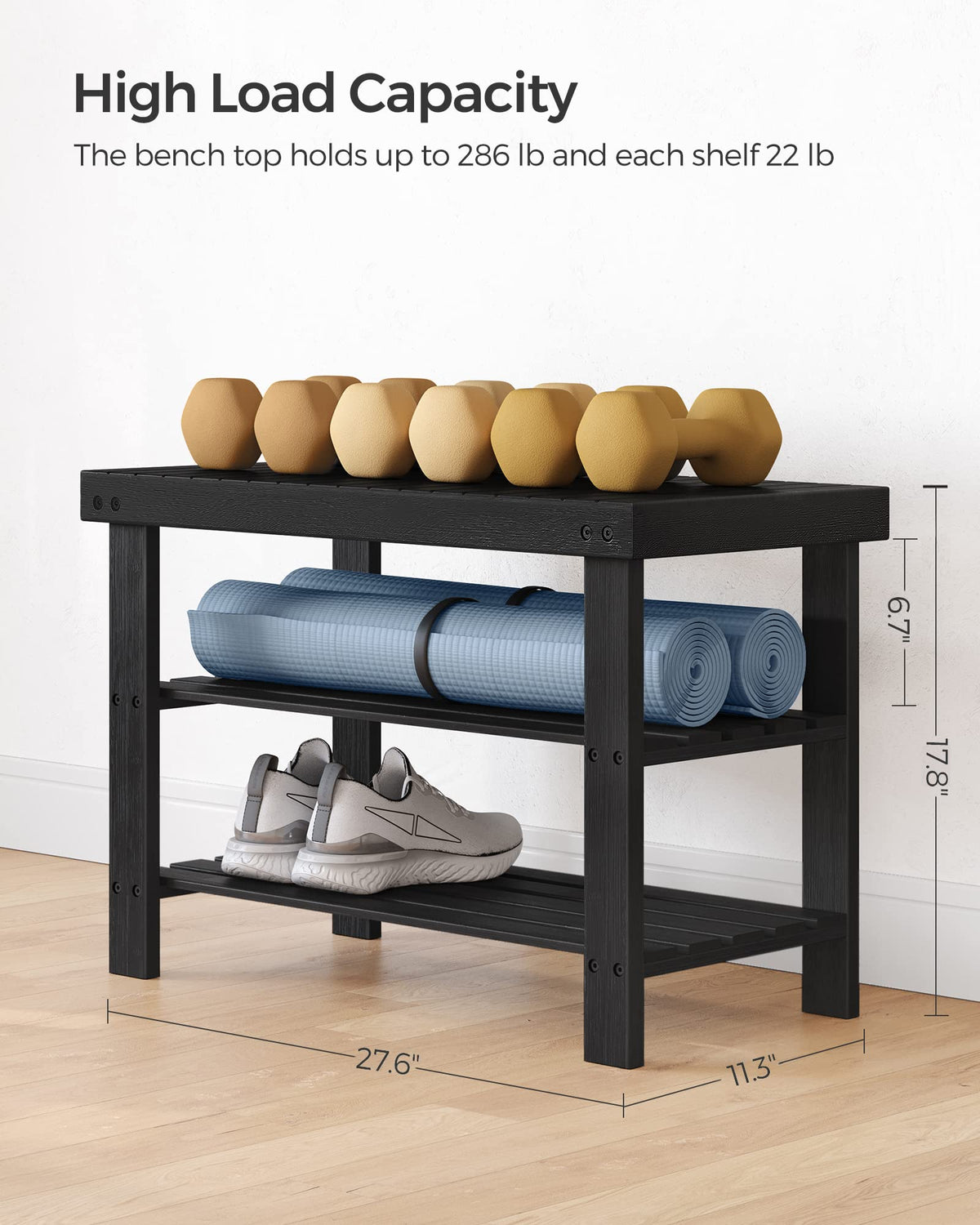 SONGMICS Shoe Rack Bench, 3-Tier Bamboo Shoe Storage Organizer