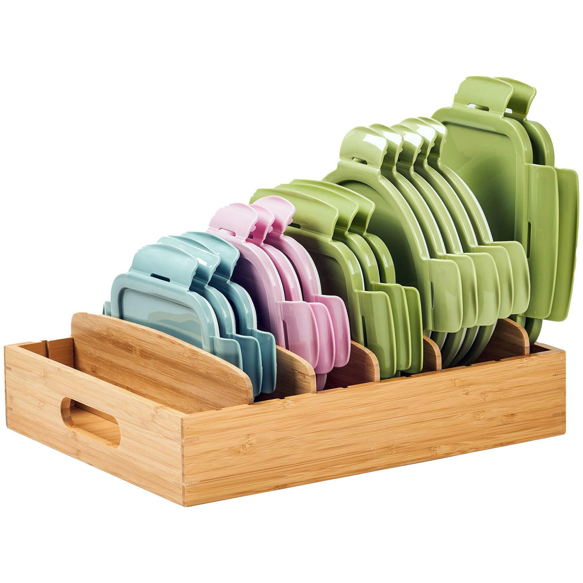 Umilife Large Bamboo Food Container Lid Organizer for Kitchen