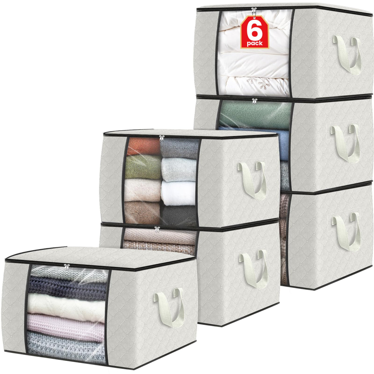 Fab totes 4 Pack Clothes Storage, Foldable Thick Fabric Blanket Storage Bags