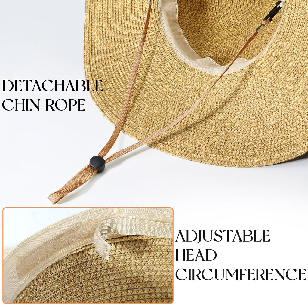 Beach Sun Hats for Women,Wide Brim Straw Hat Floppy Packable UPF 50+