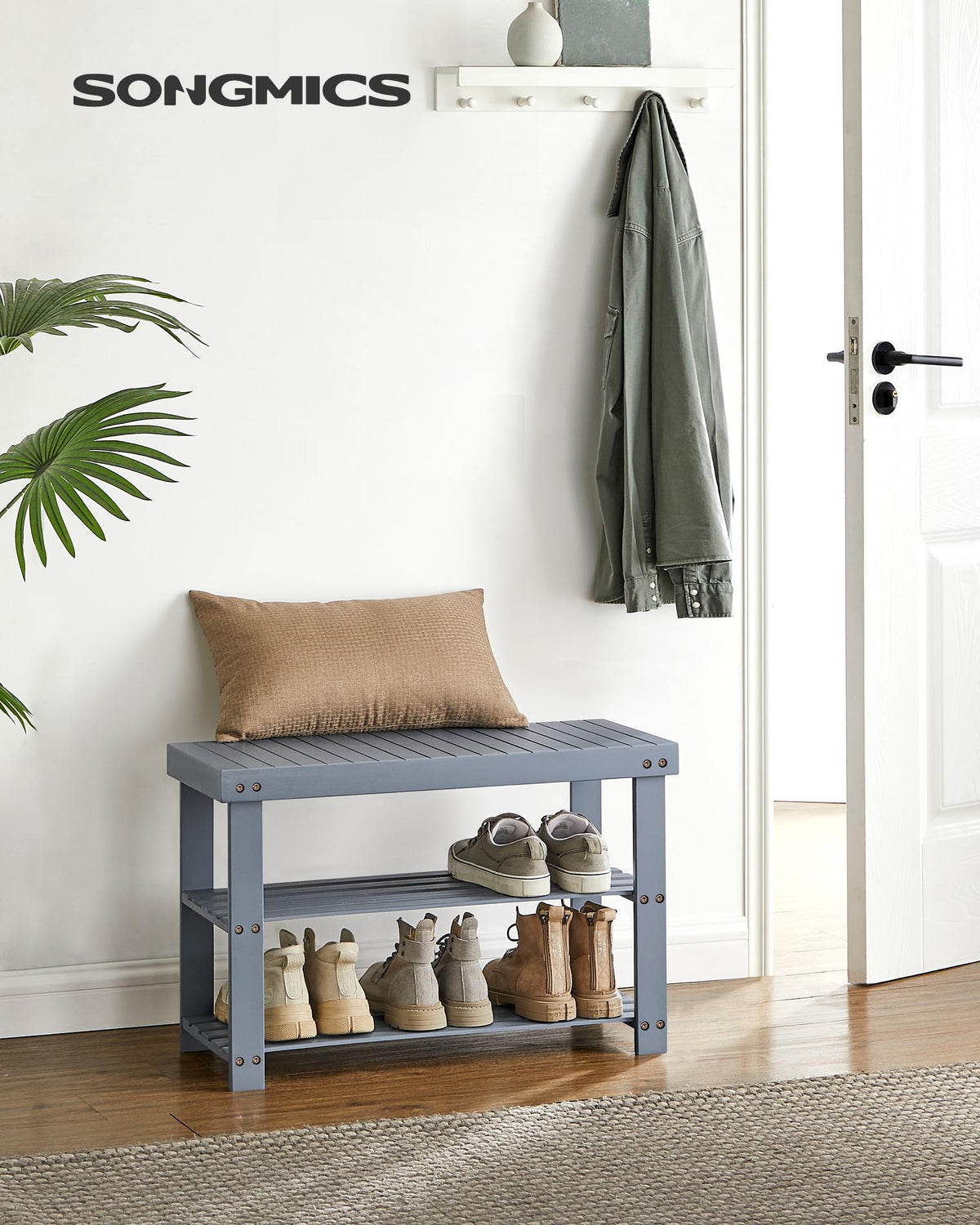 SONGMICS Shoe Rack Bench, 3-Tier Bamboo Shoe Storage Organizer