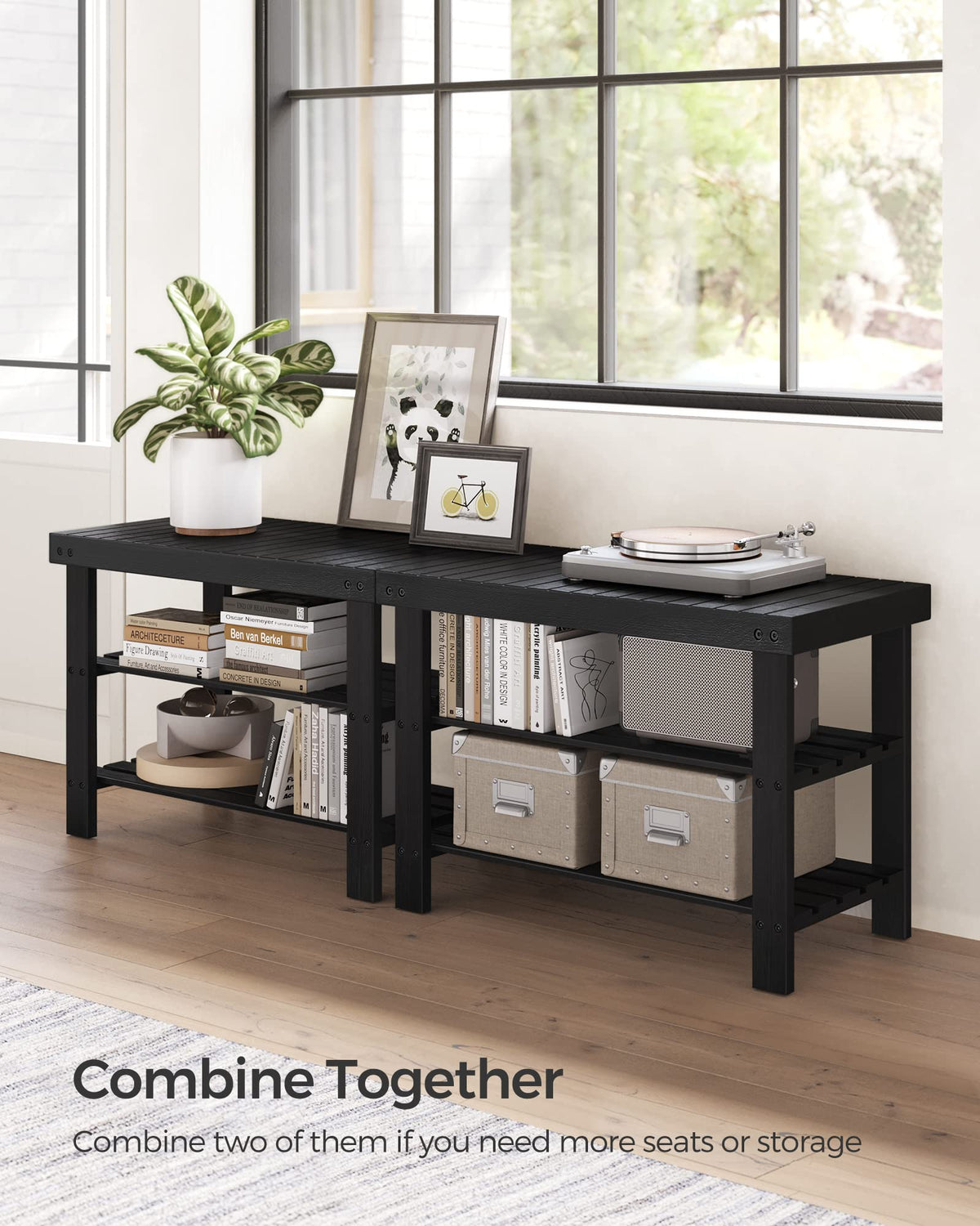 SONGMICS Shoe Rack Bench, 3-Tier Bamboo Shoe Storage Organizer