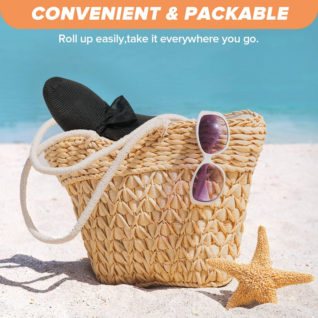 Beach Sun Hats for Women,Wide Brim Straw Hat Floppy Packable UPF 50+