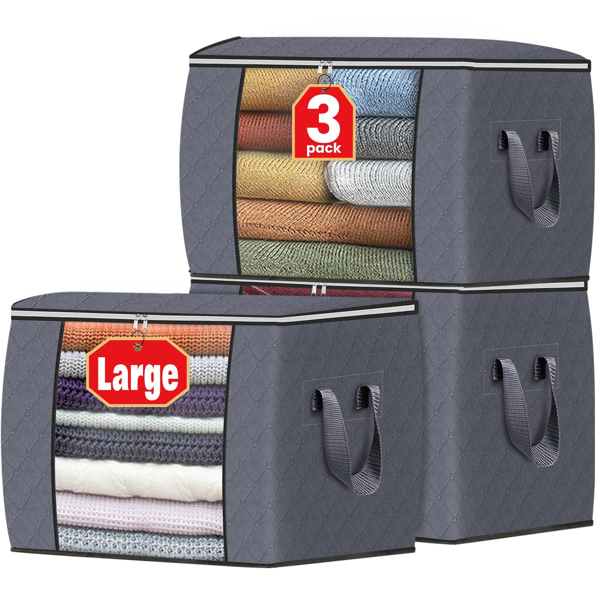 Fab totes 4 Pack Clothes Storage, Foldable Thick Fabric Blanket Storage Bags