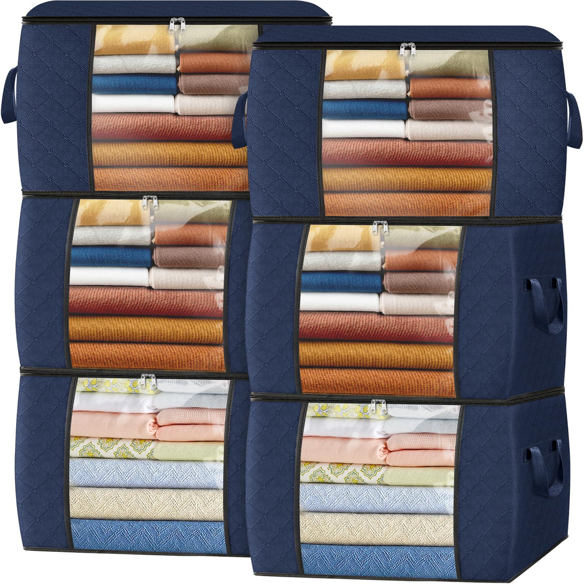 Fab totes 4 Pack Clothes Storage, Foldable Thick Fabric Blanket Storage Bags